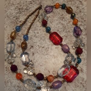 Disney Parks Chunky Multicolor Beaded Long Necklace With Clear Mickey Beads